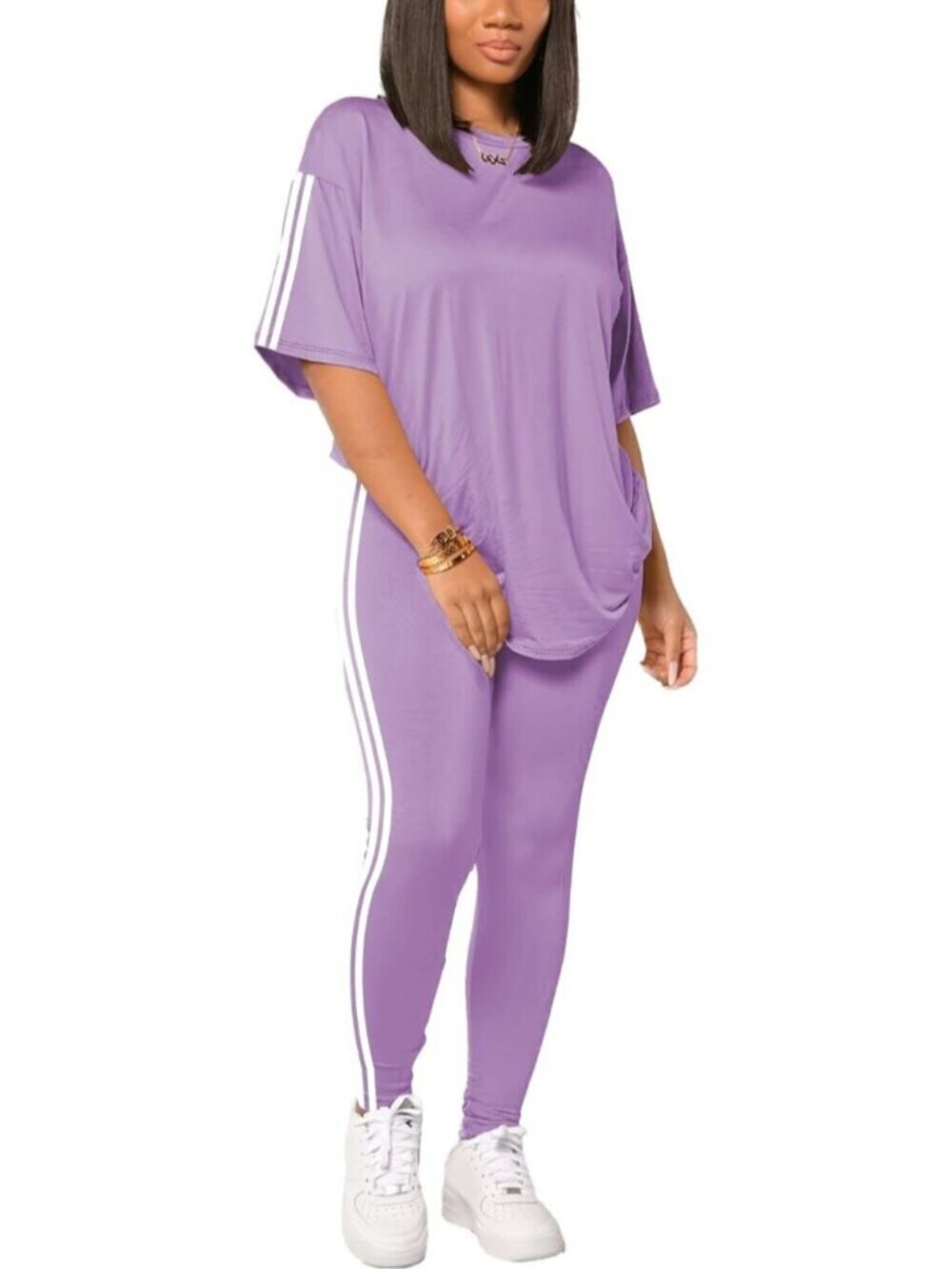 〽️Women's Purple 2 Piece Outfits Summer Sweatsuits Drop Shoulder Tracksuits